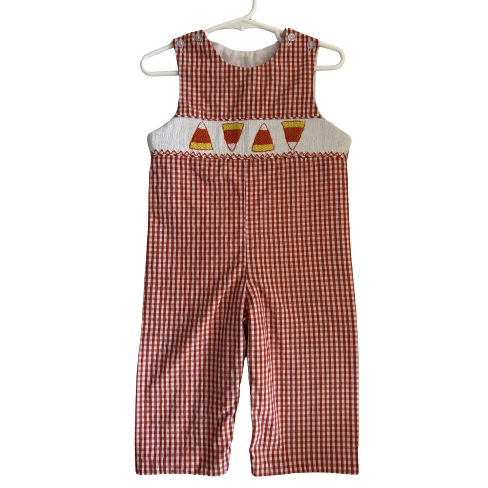 Orange Gingham Halloween Smocked Kids Romper